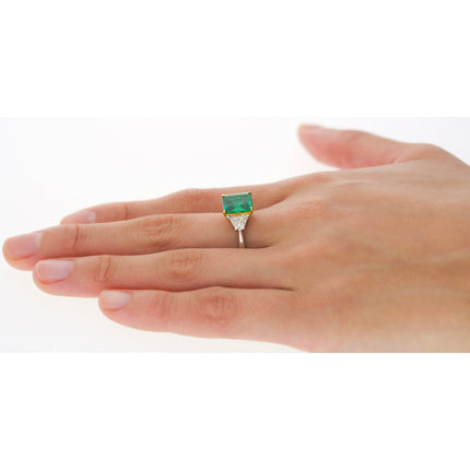 2.44 Carat Emerald Cut No Oil Green Emerald Trapezoid Diamond Three Stone Ring-Time and Carat