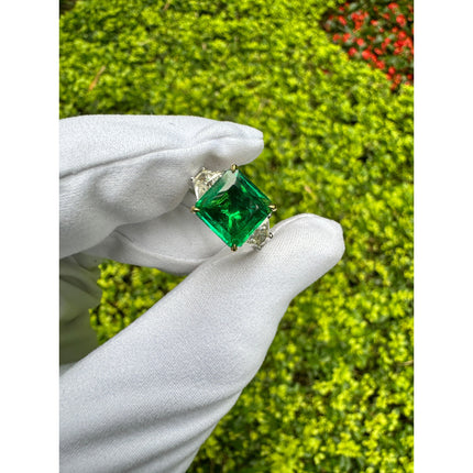 2.44 Carat Emerald Cut No Oil Green Emerald Trapezoid Diamond Three Stone Ring-Time and Carat