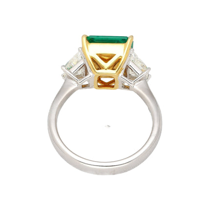 2.44 Carat Emerald Cut No Oil Green Emerald Trapezoid Diamond Three Stone Ring-Time and Carat