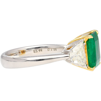 2.44 Carat Emerald Cut No Oil Green Emerald Trapezoid Diamond Three Stone Ring-Time and Carat