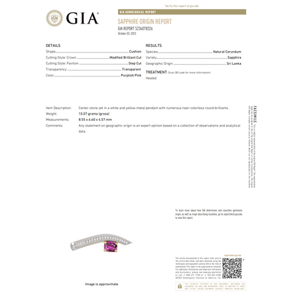 2.50 Carat Cushion Cut Purplish Pink Sapphire Pendant Necklace-Time and Carat