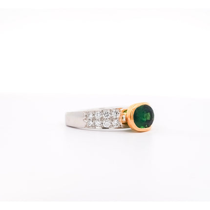 2.50 Carat Oval Cut Green Tsavorite Round Diamond Overpass Two Tone Ring-Time and Carat