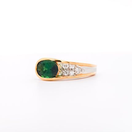 2.50 Carat Oval Cut Green Tsavorite Round Diamond Overpass Two Tone Ring-Time and Carat