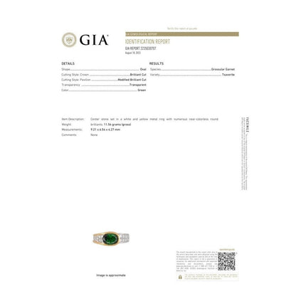 2.50 Carat Oval Cut Green Tsavorite Round Diamond Overpass Two Tone Ring-Time and Carat