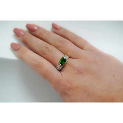 2.50 Carat Oval Cut Green Tsavorite Round Diamond Overpass Two Tone Ring-Time and Carat