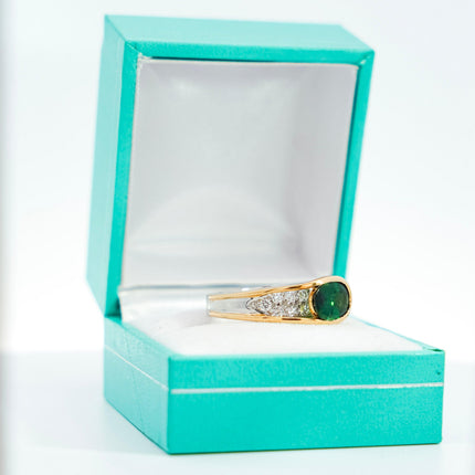 2.50 Carat Oval Cut Green Tsavorite Round Diamond Overpass Two Tone Ring-Time and Carat