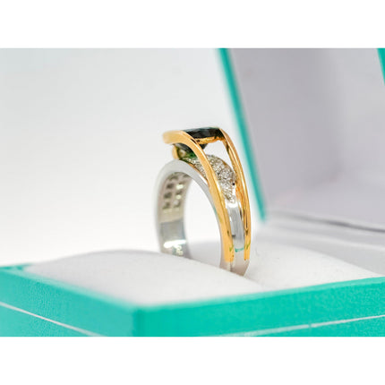 2.50 Carat Oval Cut Green Tsavorite Round Diamond Overpass Two Tone Ring-Time and Carat