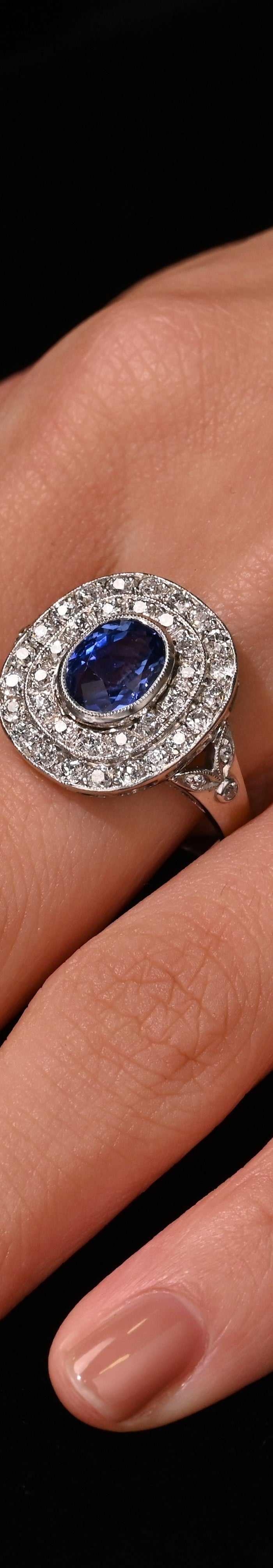 2.56 Carat No Heat Kashmir Blue Sapphire in Platinum Diamond Halo Ring