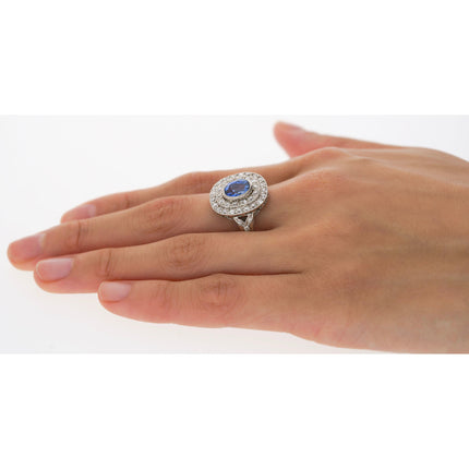 2.56 Carat No Heat Kashmir Blue Sapphire in Platinum Diamond Halo Ring