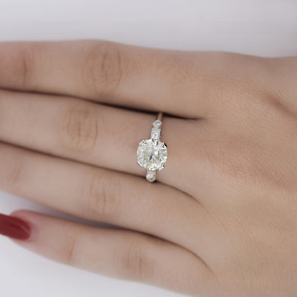2.61 Carat European Cut M-N/VS1 Diamond Vintage Art Deco Engagement Ring