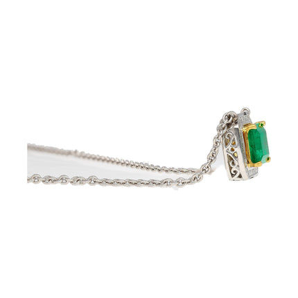2.66 Carat Octagonal Cut Muzo Colombian Emerald Princess Diamond Floating Pendant Necklace 18K Gold-Time and Carat