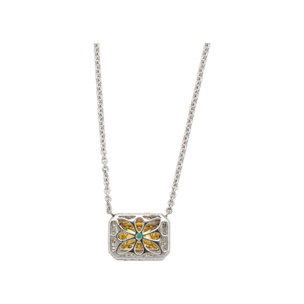 2.66 Carat Octagonal Cut Muzo Colombian Emerald Princess Diamond Floating Pendant Necklace 18K Gold-Time and Carat