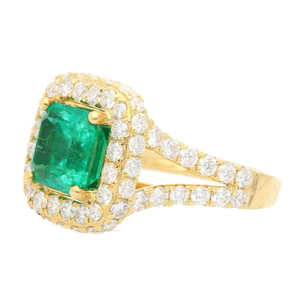 2.66 Carat Octagonal Emerald Cut Colombian Emerald Round Diamond Halo Ring-Time and Carat