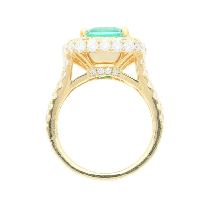 2.66 Carat Octagonal Emerald Cut Colombian Emerald Round Diamond Halo Ring-Time and Carat