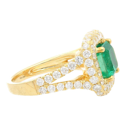 2.66 Carat Octagonal Emerald Cut Colombian Emerald Round Diamond Halo Ring-Time and Carat