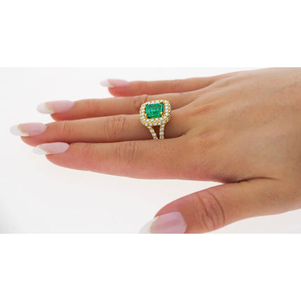 2.66 Carat Octagonal Emerald Cut Colombian Emerald Round Diamond Halo Ring-Time and Carat