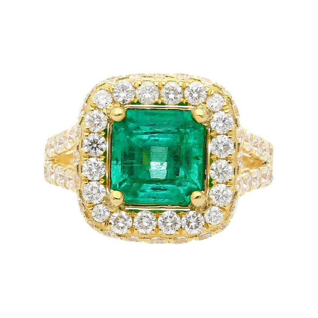 2.66 Carat Octagonal Emerald Cut Colombian Emerald Round Diamond Halo Ring-Time and Carat