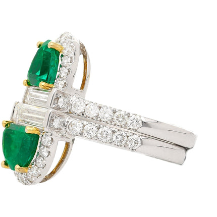 2.67 Carat Half Moon Cut Colombian Emerald Diamond Stack Ring 18K White Gold-Time and Carat