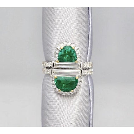 2.67 Carat Half Moon Cut Colombian Emerald Diamond Stack Ring 18K White Gold-Time and Carat