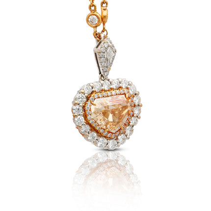 2.75 Carat Shield Cut Fancy Light Yellowish Brown Diamond Double Halo Pendant Necklace Two Tone-Time and Carat