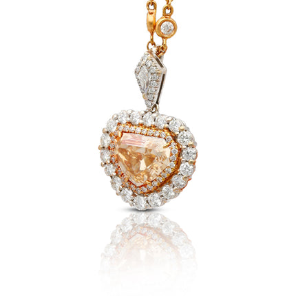 2.75 Carat Shield Cut Fancy Light Yellowish Brown Diamond Double Halo Pendant Necklace Two Tone-Time and Carat