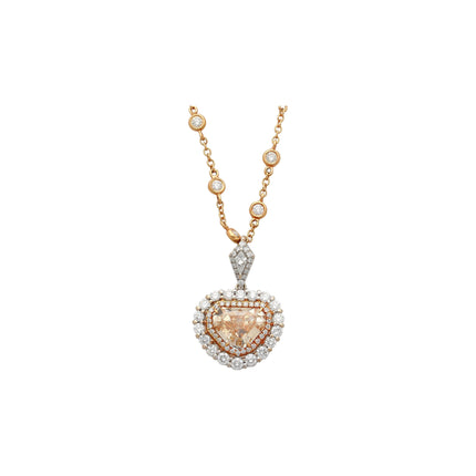 2.75 Carat Shield Cut Fancy Light Yellowish Brown Diamond Double Halo Pendant Necklace Two Tone-Time and Carat