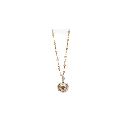2.75 Carat Shield Cut Fancy Light Yellowish Brown Diamond Double Halo Pendant Necklace Two Tone-Time and Carat
