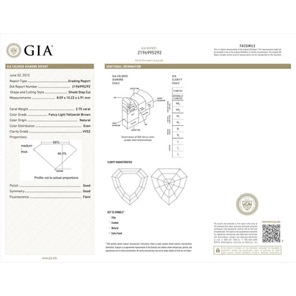 2.75 Carat Shield Cut Fancy Light Yellowish Brown Diamond Double Halo Pendant Necklace Two Tone-Time and Carat