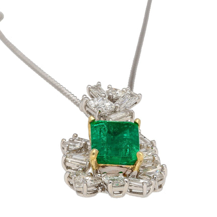 2.76 Carat Octagonal Cut Muzo Colombian Emerald Multi Cut Diamond Cluster Pendant-Time and Carat
