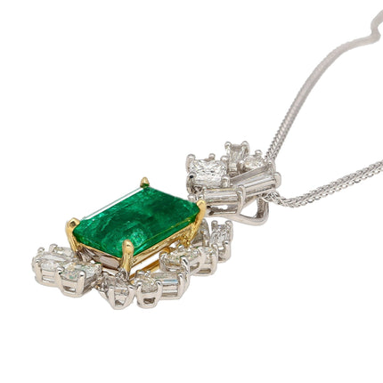2.76 Carat Octagonal Cut Muzo Colombian Emerald Multi Cut Diamond Cluster Pendant-Time and Carat