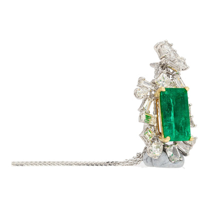 2.76 Carat Octagonal Cut Muzo Colombian Emerald Multi Cut Diamond Cluster Pendant-Time and Carat