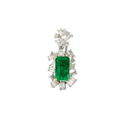 2.76 Carat Octagonal Cut Muzo Colombian Emerald Multi Cut Diamond Cluster Pendant-Time and Carat