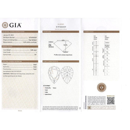 2.85 Carat Pear Brilliant Cut I Color SI1 Loose Diamond-Time and Carat