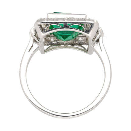 2.86 Carat Afghan-Chinese Minor Oil Emerald & Diamond Halo Ring in 18K Gold