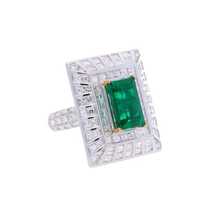 2.91 Carat Emerald Cut Colombian Emerald Baguette Diamond Art Deco Wide Frame-Time and Carat