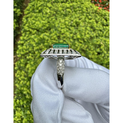 2.91 Carat Emerald Cut Colombian Emerald Baguette Diamond Art Deco Wide Frame-Time and Carat