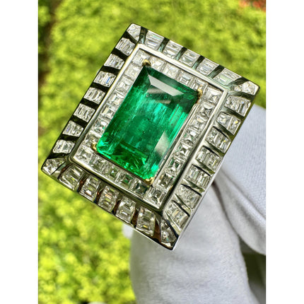 2.91 Carat Emerald Cut Colombian Emerald Baguette Diamond Art Deco Wide Frame-Time and Carat
