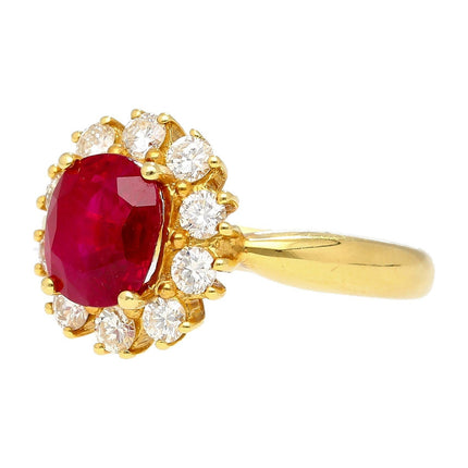 2.99 Carat Oval Cut Burmese Ruby Diamond Halo Ring 18K Yellow Gold-Time and Carat