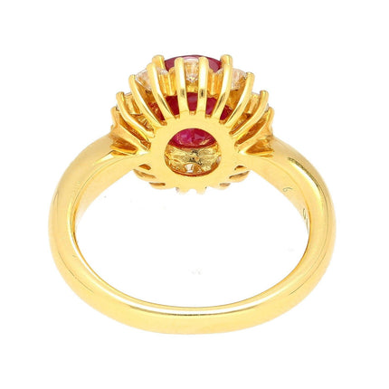2.99 Carat Oval Cut Burmese Ruby Diamond Halo Ring 18K Yellow Gold-Time and Carat