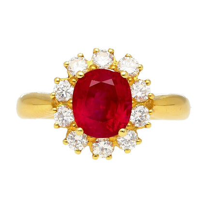 2.99 Carat Oval Cut Burmese Ruby Diamond Halo Ring 18K Yellow Gold-Time and Carat