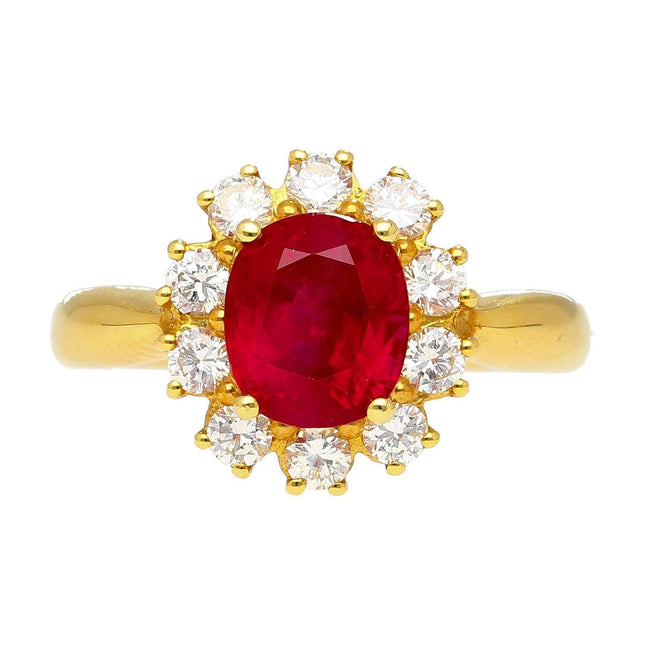 2.99 Carat Oval Cut Burmese Ruby Diamond Halo Ring 18K Yellow Gold-Time and Carat