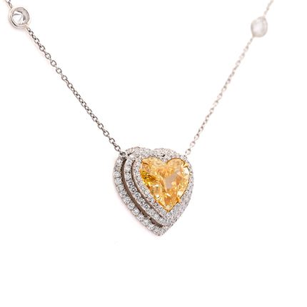 2.91ctw Fancy Intense Yellow Heart Diamond Halo Pendant | GIA