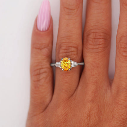 1.55ctw Fancy Vivid Yellowish Orange Diamond 3 Stone Ring Platinum | GIA