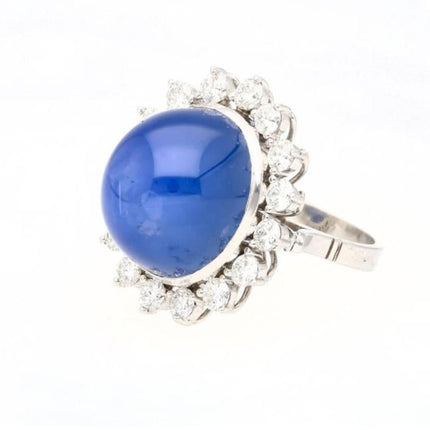 30 Carat Cabochon Oval Ceylon Blue Star Sapphire Diamond Halo Ring-Time and Carat