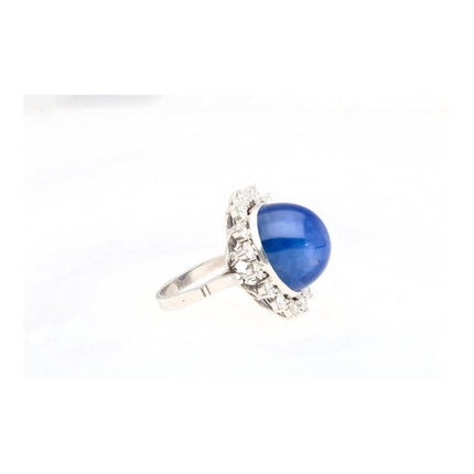 30 Carat Cabochon Oval Ceylon Blue Star Sapphire Diamond Halo Ring-Time and Carat