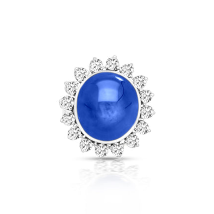 30 Carat Cabochon Oval Ceylon Blue Star Sapphire Diamond Halo Ring-Time and Carat
