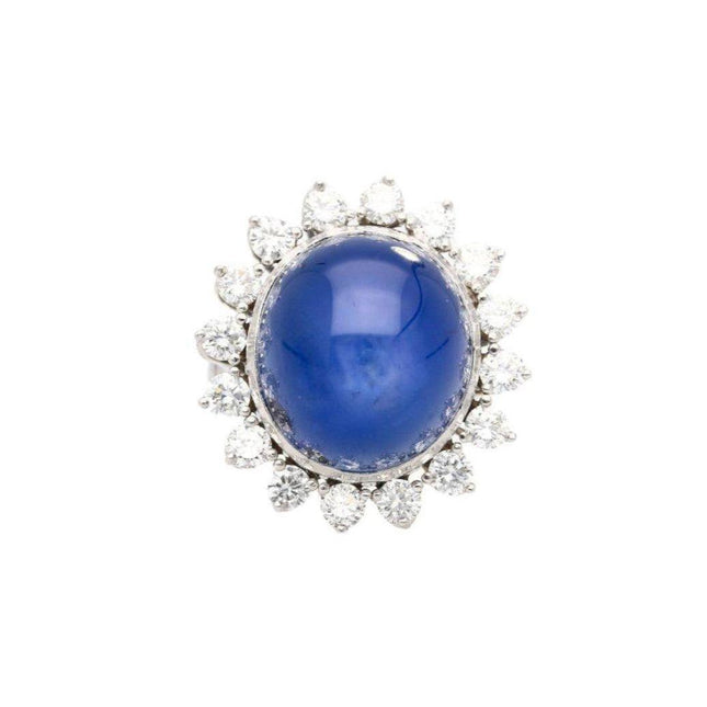 30 Carat Cabochon Oval Ceylon Blue Star Sapphire Diamond Halo Ring-Time and Carat