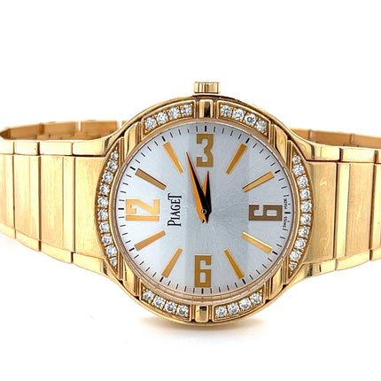 32mm Piaget Polo Quartz Diamond Bezel 18K Yellow Gold Ladies Watch Bracelet-Time and Carat