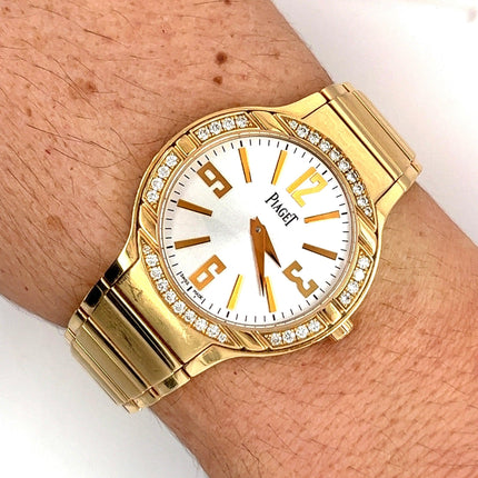 32mm Piaget Polo Quartz Diamond Bezel 18K Yellow Gold Ladies Watch Bracelet-Time and Carat