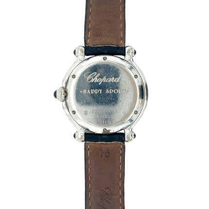 33mm Chopard Happy Sport Quartz Diamond Sapphire Bezel Floating Gemstones 18K White Gold Ladies Watch-Time and Carat